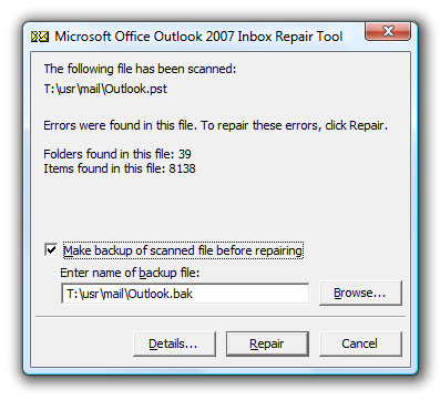修复损坏的个人文件夹