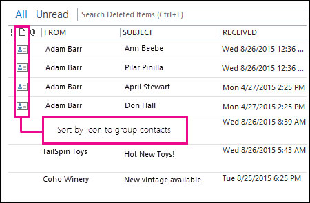 在Outlook步骤2中恢复已删除的联系人