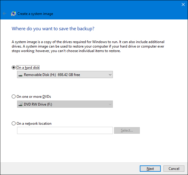 Windows中的系统映像备份