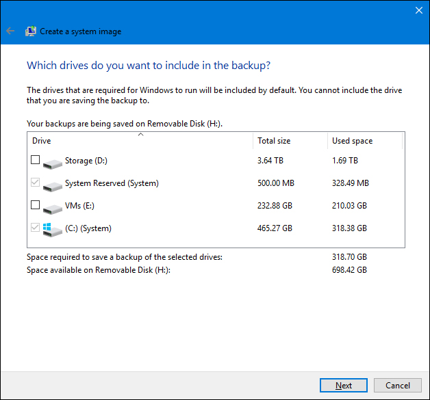 创建系统映像备份
