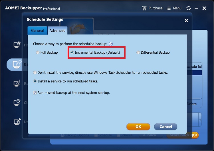 安排增量文件备份
