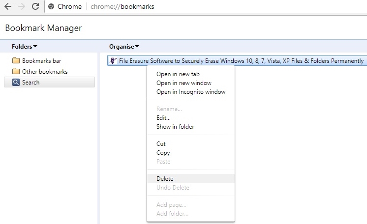 从书签管理器删除