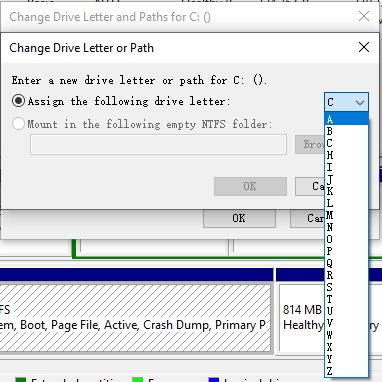 更改磁盘管理中的驱动器号