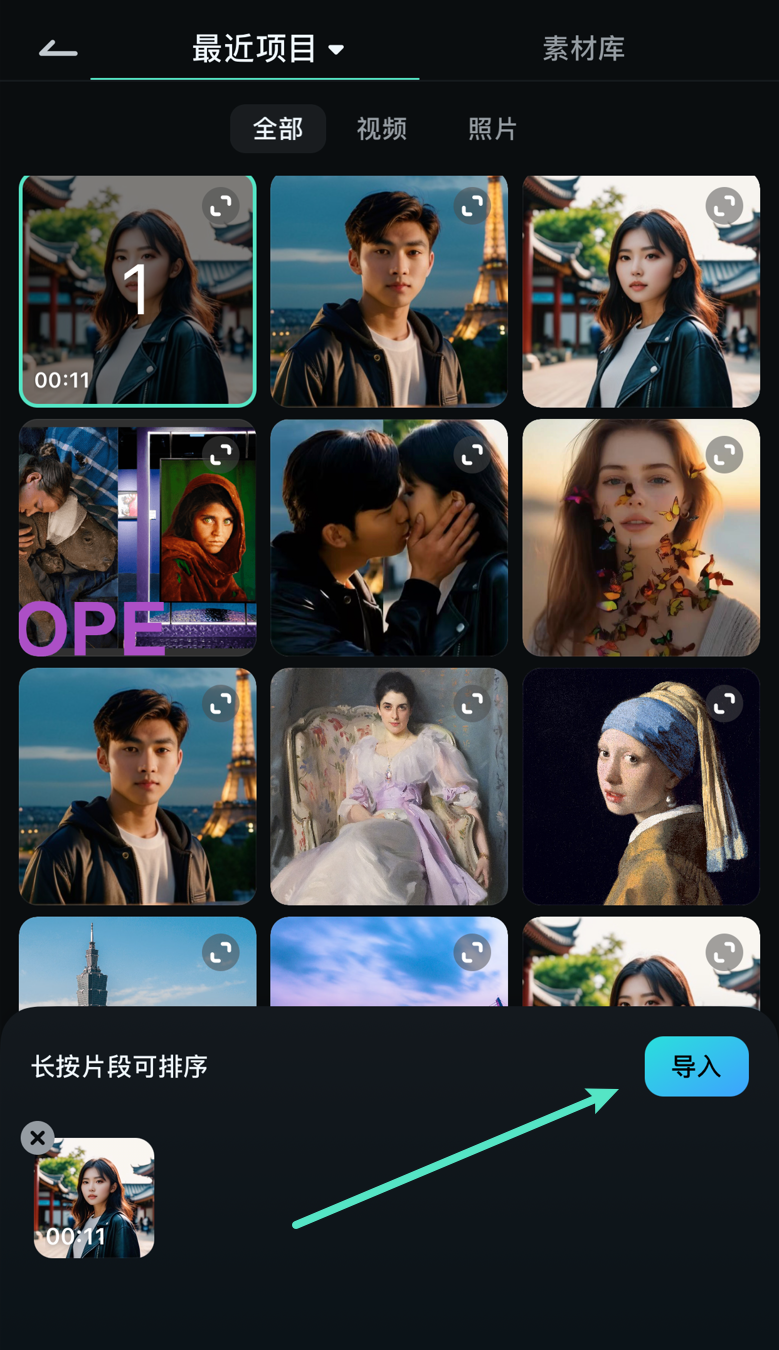 选择视频素材并导入