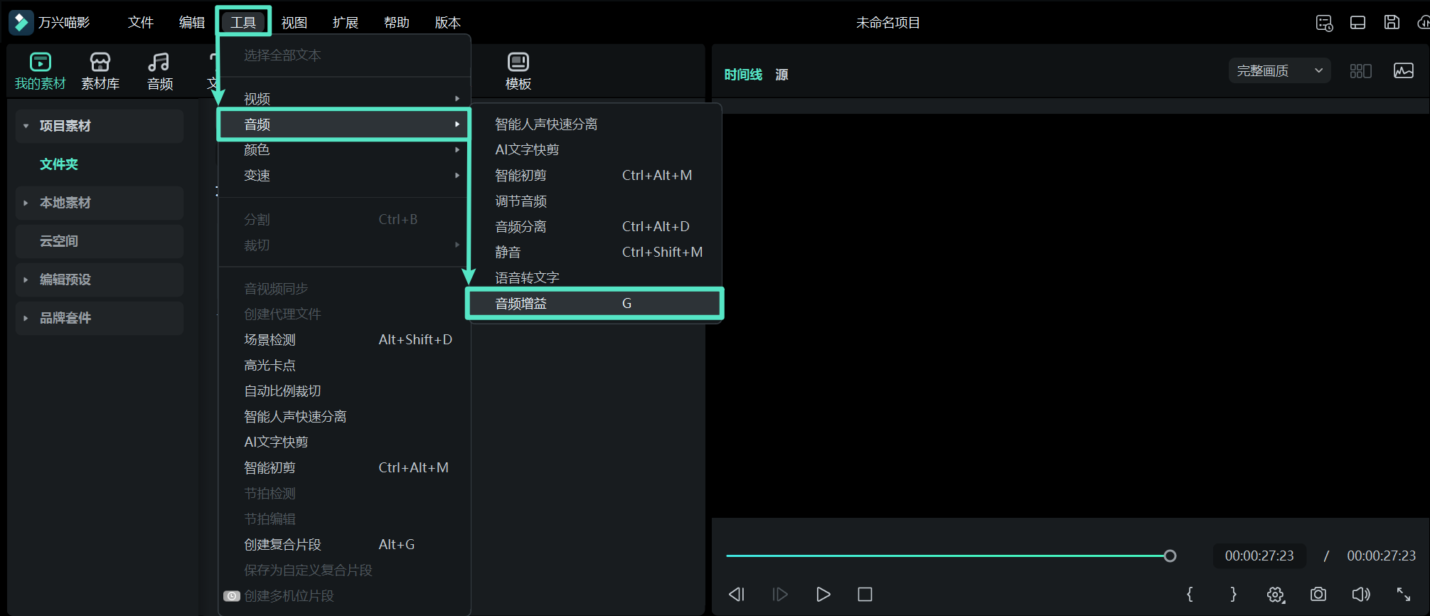通过工具菜单访问音频增益