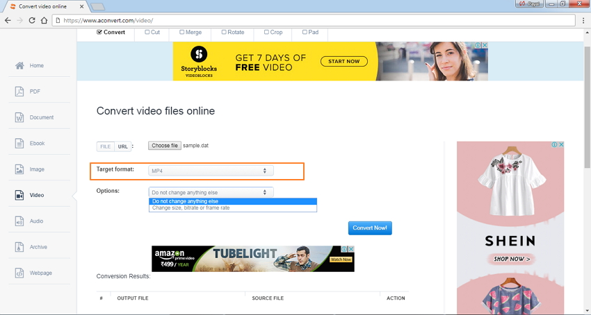 选择MP4作为目标格式