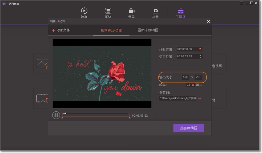 “设置GIF输出大小”
